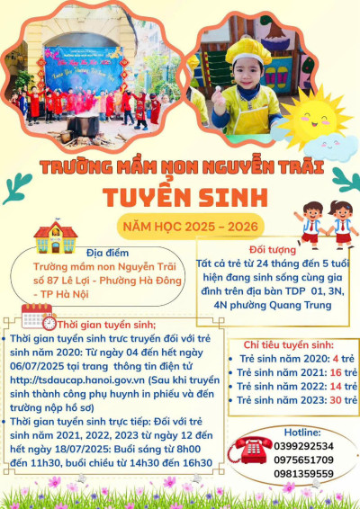 Tuyển sinh năm học 2025-2026 của trường Mầm  non Nguyễn Trãi